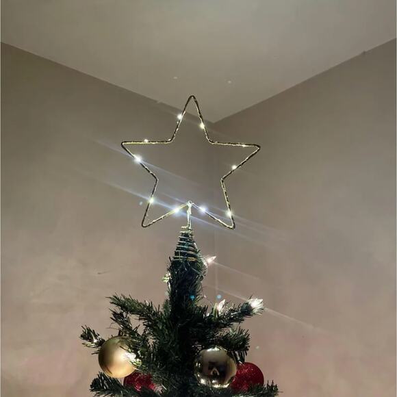 Lit Dewdrop Glitter Gold Metal Open Star Christmas Tree Topper 10" LED Lights Up - Picture 15 of 15